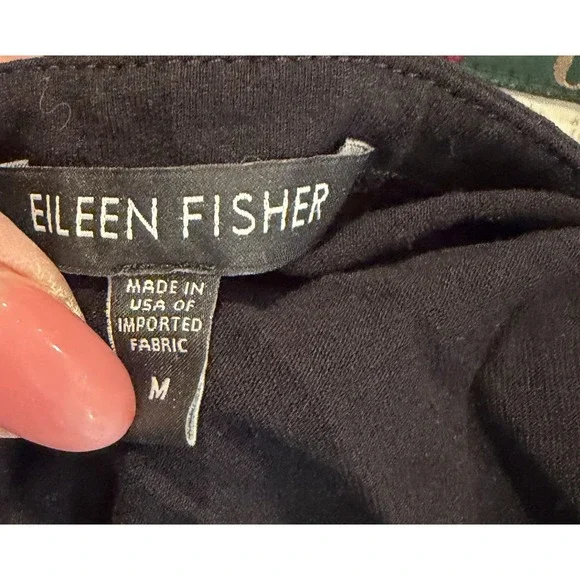 Eileen Fisher Top Womens Med Black Stretch Round Neck Long Sleeve Asymmetrical - Picture 4 of 4